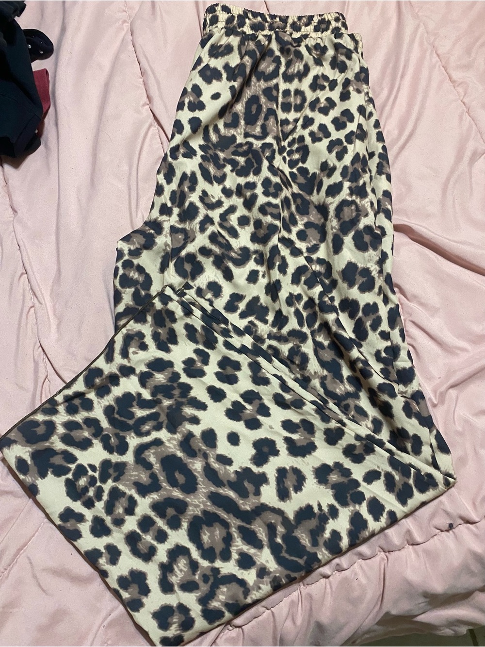 Leopard Print Wide-Leg Pants - Beige/Black